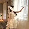 Diseño Super de Hada con Lazo y Mangas Cortas Volantes, Falda Abullonada de Princesa, Nuevo Estilo de Verano, Estilo Dulce de Primer Amor, Falda Corta Adelgazante que Cinch a la Cintura