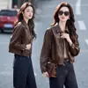 Chaqueta de Cuero con Solapa de Moda para Mujer, Estilo Corto, Nuevo Modelo Primavera y Otoño 2026, Elegante Retro, Petite, Chaqueta Biker que Reduce la Edad