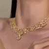 Estilo Europeu e Americano Indústria Pesada Luxo Leve Estilo Socialite Cor Champanhe Conjunto de Brincos e Colar Corrente Elegante de Clavícula Alta Moda