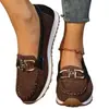 Zapatos de Mujer de Comercio Exterior 2026 Nuevo Estilo Moda Europea y Americana Punta Redonda Hebilla Metálica Fondo Plano Zapatos de Mujer Individuales Suela Suave Mocasines Slip-on