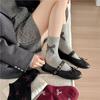 Meias de Algodão Femininas Outono e Inverno Moda Coreana Pintura Artística Laço Estilo Literário Combinando com Sapatos Mary Jane e Meias