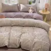 Conjunto de Quatro Peças Espesso 100% Algodão Puro Escovado Outono e Inverno Lençol de Elástico Estampa Floral Fresca Conjunto de Três Peças para Dormitório Estudantil