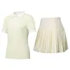 [Conjunto de Falda de Tenis] Top de Manga Corta con Cuello Polo para Mujer, Falda Plisada Deportiva Transpirable para Fitness, Stock Listo para Exportación
