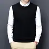 Novo colete de malha masculino sem mangas, mistura de lã, para outono e inverno, regata de cor sólida, colete masculino gola redonda atacado