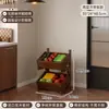 Prateleira de armazenamento de cozinha de madeira maciça multicamadas móvel de piso, cesta de lanches e frutas, prateleira de armazenamento multifuncional para casa para espaços estreitos