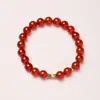 Pulseira de Ágata Vermelha Natural de Círculo Único, Pulseira Koi da Sorte Estilo Chinês, Pulseira de Presente do Ano do Zodíaco, Em Estoque para Atacado