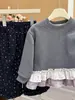 Nuevo Top de Encaje con Felpa para Niñas Otoño e Invierno Capa Base de Otoño para Bebé Ropa de Abrigo de Principios de Otoño para Niños Sudadera Ropa para Niños