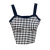 Chaleco estilo Chanel de pata de gallo con tirantes, base interior, espalda bonita, se puede llevar por fuera, versátil, adelgazante, top tubo de una pieza con almohadilla en el pecho