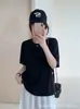 Camiseta feminina de verão estilo coreano, soltinha, gola redonda, manga curta, top básico versátil casual, corte slim, direto da fábrica