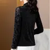 Camiseta Base de Encaje para Mujer 2026 Primavera y Otoño Nuevo Estilo Malla Brillante Moda Versátil Cuello Semi-Alto Ajuste Delgado Manga Larga