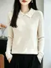 Camisa de Solapa con Hebilla de Terciopelo Andy para Mujer Otoño Invierno Sencillo Temperamento Suéter de Punto Suave Pegajoso Cálido Manga Larga Pulóver Capa Base