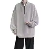 Moletom americano retrô com gola alta e zíper parcial para homens, top casual solto de manga comprida para outono, jaqueta cinza da moda, estilo ins