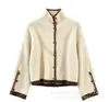 Cárdigan de punto con bloques de color y cuello alto para mujer, con tejido de canalé, suave y cómodo, con un diseño de botones único, perfecto para otoño e invierno.