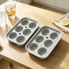Nova Forma Redonda de Gelo para Hóquei no Gelo de Seis Furos Transfronteiriça Forma de Cubo de Gelo Doméstica para Whiskey Congelamento Rápido com Tampa Bandeja de Gelo de Silicone de Grau Alimentício