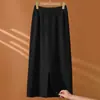 26 Otoño Invierno Nuevo 100% Lana Tejida Versátil Abertura Falda Midi para Mujer Cintura Alta Oficina Adelgazante Cálida Falda Midi