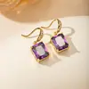Pendientes Cuadrados de Zirconia Estilo Europeo y Americano de Lujo Ligero para Mujer, Ganchos para Orejas Versátiles de Piedras Preciosas de Colores de Alta Gama, Al por Mayor Modernos Estilo Ins Sencillo