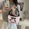 Bolsa de Ombro Única Azul Xadrez Estilo Francês Suave Nicho Versátil Laço Estilo Universitário Bolsa Fresca Formato de Bolinho Bolsa de Mão