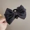 Presilha de Cabelo Preta com Laço para Mulheres, Grampo de Cabelo de Cetim de Luxo de Alta Qualidade, Presilha Grande para a Parte de Trás da Cabeça, Acessório de Cabelo
