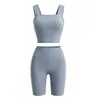 Conjunto de Roupa de Yoga de Verão Absorvente de Suor à Prova de Choque Secagem Rápida Ombro Largo Roupa Íntima Capris Respirável Conjunto Esportivo Justo