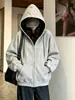 Sudadera con capucha de estilo coreano, talla grande, bloques de color, chaqueta casual holgada con cremallera y hombros caídos para mujer, primavera y otoño