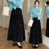 Falda Larga de Terciopelo Estampada de Lunares Estilo Francés, Cintura Elástica, Capas de Patchwork para Mujer, Nueva Colección Otoño/Invierno 2026