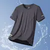 Camiseta de Seda de Gelo Masculina Verão Esportiva Fina Secagem Rápida Respirável Elástica Solta Casual Confortável Gola Redonda Malha Manga Curta Masculina