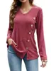 Amazon 2023 Europa e Estados Unidos comércio exterior transfronteiriço feminino outono e inverno novo gola V botão fenda solto manga longa camiseta top
