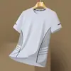 Camiseta de manga curta de secagem rápida de mercadorias de Fujian para homens, verão, fina, seda gelada, respirável, casual, esportiva, manga meia-manga, solta, camiseta de base