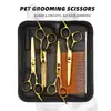 Gutche Juego Profesional de Tijeras para Aseo de Mascotas Tijeras de Cabeza Redonda Doradas Tijeras Planas Tijeras Dentales Tijeras de Seguridad