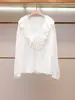 Shenzhen Nanyou Roupas Femininas de Alta Qualidade Primavera/Verão Novo Estilo Francês Levemente Maduro Blusa de Chiffon com Babados Decote V Manga Longa Solta