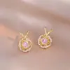 Brincos para Mulheres, Brincos de Cobre com Zircônias Micro-Cravejadas em Formato de Flor e Coração, Novo Design de Nicho, Design Simples, Joias Temperamentais e Versáteis