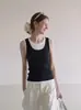 Camisola Chaleco de Punto de Seda Helada de Bloques de Color Estilo Chica Picante Americana para Mujer Diseño de Dos Piezas Falsas de Verano Sentido de Diseño Absolutamente 474