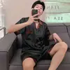 Pijama de verano para hombre seda artificial casual simple talla grande manga corta pantalones cortos cárdigan con solapa holgado fino ropa de casa