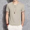 Camiseta de estilo chino para hombre, moda de verano, fina, holgada, de talla grande, de manga corta, de lino de imitación, sencilla, retro.