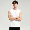 Camiseta regata de algodão puro de peso pesado (260g) para homens, sem mangas para esportes, fitness, basquete, cor sólida, camiseta íntima de algodão com ombros largos