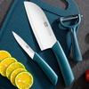 Cuchillo negro con mango verde oscuro, tabla de cortar, juego completo de cuchillos de cocina, cuchillo de corte, cuchillo de fruta, tabla de cortar para dormitorio, cocina, dormitorio, hogar