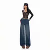 Jeans Feminino Laranja Jovem#Temperamento Lavado Design Moderno Senso de Estilo Perna Larga Solto Emagrecedor Personalidade Versátil Reto Longo