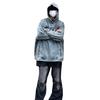 Abrigo Retro Old Denim Estilo Americano Pesado Oversize Marca de Moda Bolsillo con Puntadas Sudadera de Moda con Capucha