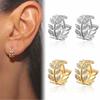 Aretes de diamante con forma de hoja de árbol de venta caliente europea y americana, aretes de botón, círculo de diamante completo, hoja, circonita microincrustada, hebilla para la oreja, clip para la oreja