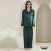 Pantalones Largos de Manga Larga para Mujer Transfronterizos Set de Pijama de Seda Helada Estilo Primavera y Otoño Ropa de Casa para Mujer Primavera y Verano Tela de Satén