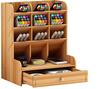 Caja de almacenamiento de estilo nórdico de madera, caja organizadora de marcadores de escritorio, compartimento multi-rejilla plegable para escritorio de oficina
