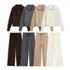 Atacado transfronteiriço 2026 estilo europeu e americano moda zíper gola grande conjunto de suéter de malha + calça para mulheres E75502