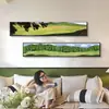 Pintura decorativa para sala de estar de estilo vintage francés con textura, pintura para colgar en la pared de fondo de sofá estilo mediados de siglo, mural combinado de franjas horizontales