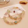 Pulseira Original Feita à Mão de Cristal Amarelo Natural com Flores de Resina Vermelha, Nova Tendência Estilo Chinês Cabacinha Joia de Alto Padrão