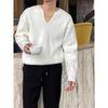 Suéter Grande de Punto Cuello en V Estilo Francés para Primavera y Otoño, Sudadera Holgada de Manga Larga para Modelos Masculinos, Top Artístico de Nicho con Cuello en V
