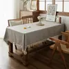 Mantel Rectangular, Stock Disponible, Color Sólido con Película de TPU de Poliéster, Diseño con Aspecto de Lino, Impermeable y Resistente al Aceite, Opciones Multicolor con Borde de Borlas para Comedor y Decoración del Hogar, Suministro Directo de Fábrica