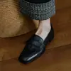 Mocasines de Piel de Vaca de Capa Superior Zapatos Pequeños de Cuero para Mujer Otoño Nuevo Vintage Punta Cuadrada Lazo Zapatos Bajos para Calzar Pies Tacón Medio Zapatos de una Sola Capa para Mujer