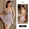 Precioso y sexy conjunto de camisón y bata con espalda descubierta, lazada tipo corbata, encaje, copas acolchadas realzadoras del busto, jacquard de encaje bordado M7342