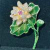Hoja de Loto Verde Loto Tridimensional Sensación Avanzada Nuevo Producto Esmalte Color Loto Broche Guofeng Regalo para Madre Ramillete Clásico Femenino