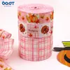 Fita de Ação de Graças 63mm xadrez rosa com estampas de peru e abóbora colheita de outono para decoração de caixa de presente floral e artesanato